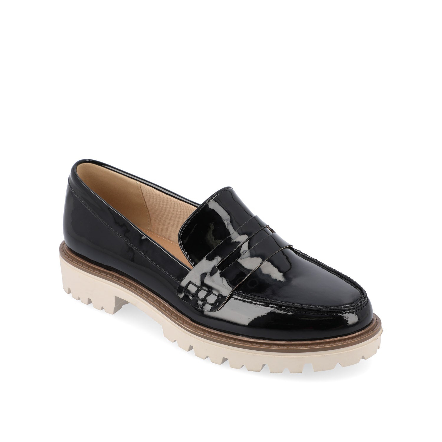 KENLY VEGAN LEATHER LOAFER FLATS IN WIDE - Black Patent