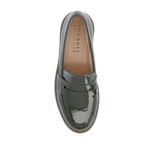 KENLY VEGAN LEATHER LOAFER FLATS IN WIDE - Green Patent