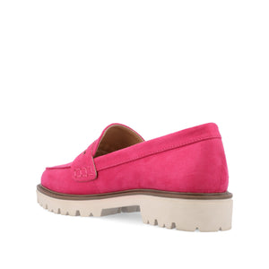 KENLY FAUX SUEDE LOAFER FLATS IN WIDE - Pink Faux Suede