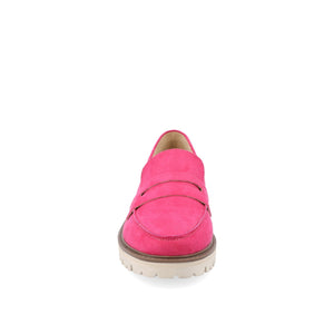 KENLY FAUX SUEDE LOAFER FLATS IN WIDE - Pink Faux Suede