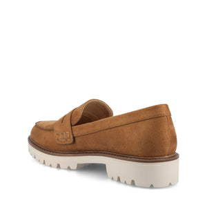 KENLY FAUX SUEDE LOAFER FLATS IN WIDE - Tan Faux Suede