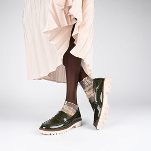 KENLY LOAFER FLATS IN VEGAN LEATHER - Green Patent