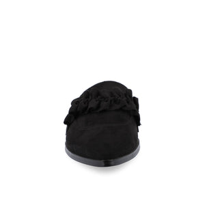 KESSIE RUFFLED MULE FLATS IN FAUX SUEDE - Black