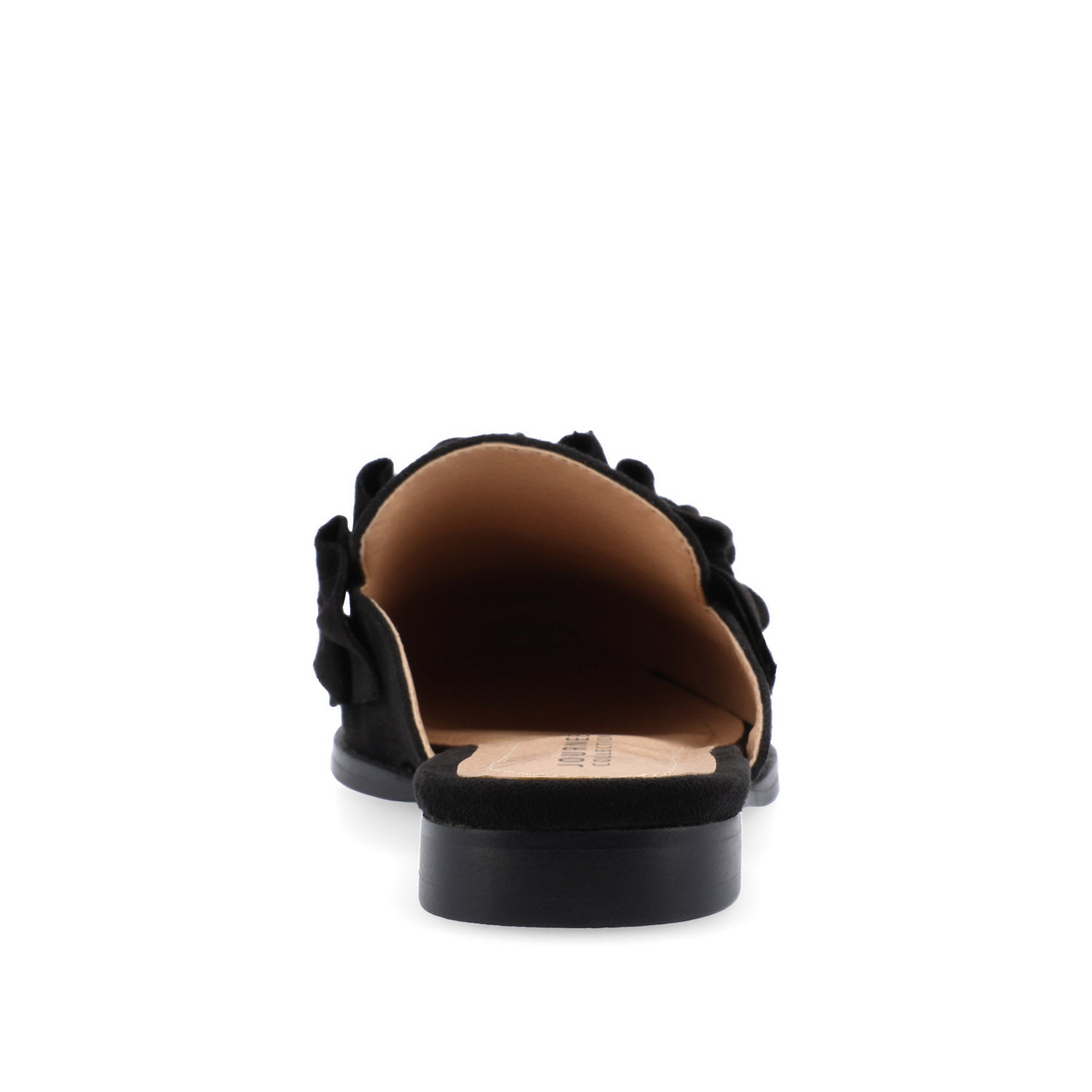 KESSIE RUFFLED MULE FLATS IN FAUX SUEDE - Black