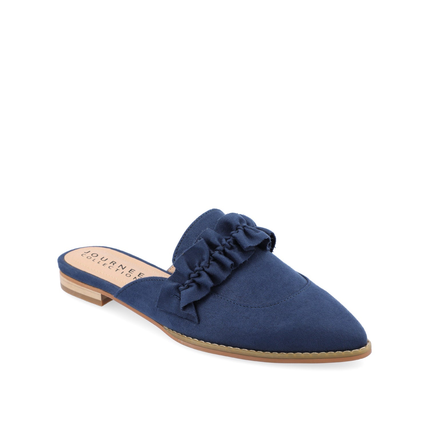 KESSIE RUFFLED MULE FLATS IN FAUX SUEDE - Blue