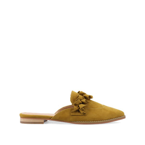 KESSIE RUFFLED MULE FLATS IN FAUX SUEDE - Chartreuse Faux