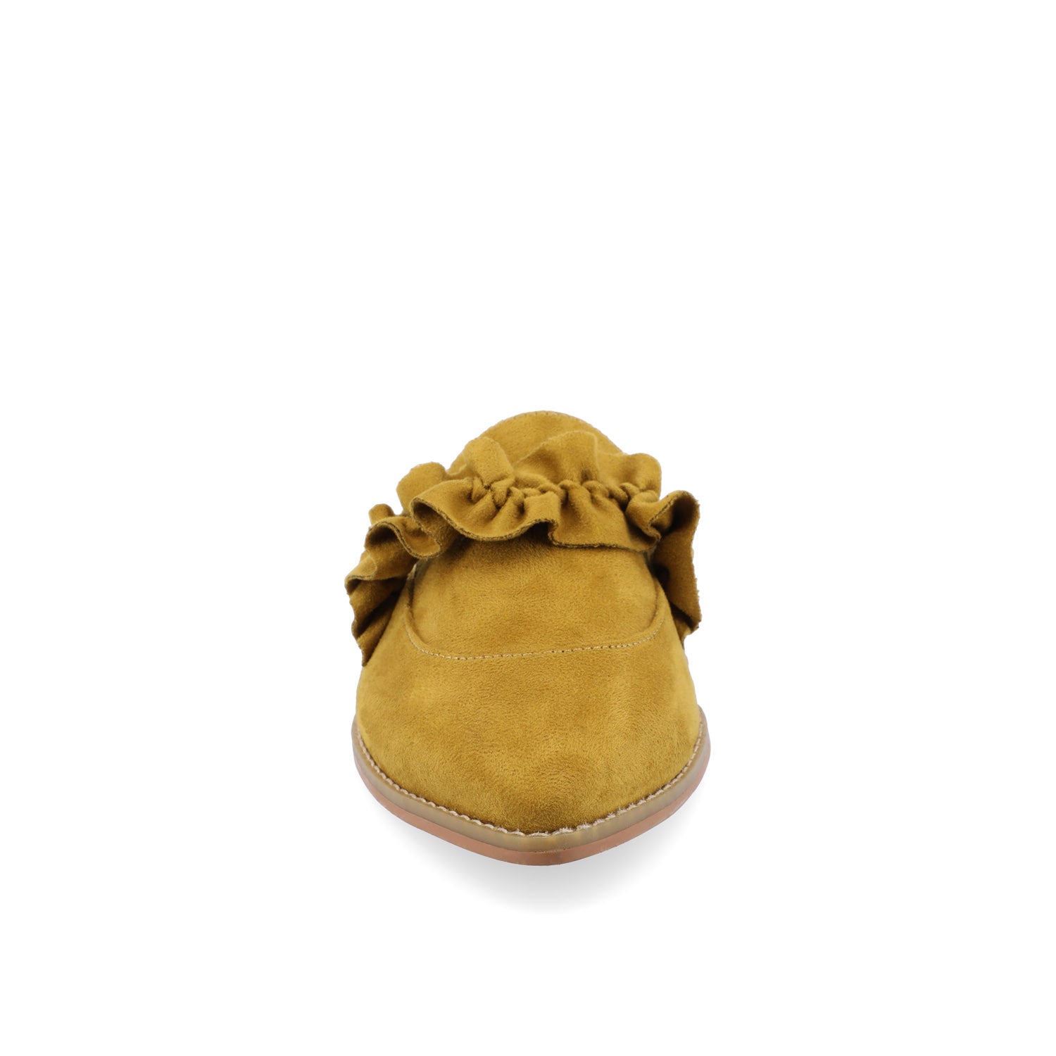 KESSIE RUFFLED MULE FLATS IN FAUX SUEDE