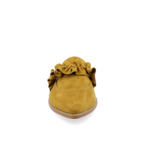 KESSIE RUFFLED MULE FLATS IN FAUX SUEDE - Chartreuse Faux