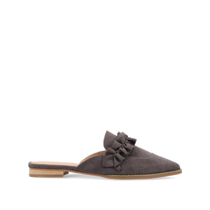 KESSIE RUFFLED MULE FLATS IN FAUX SUEDE - Grey