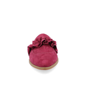 KESSIE RUFFLED MULE FLATS IN FAUX SUEDE - Purple
