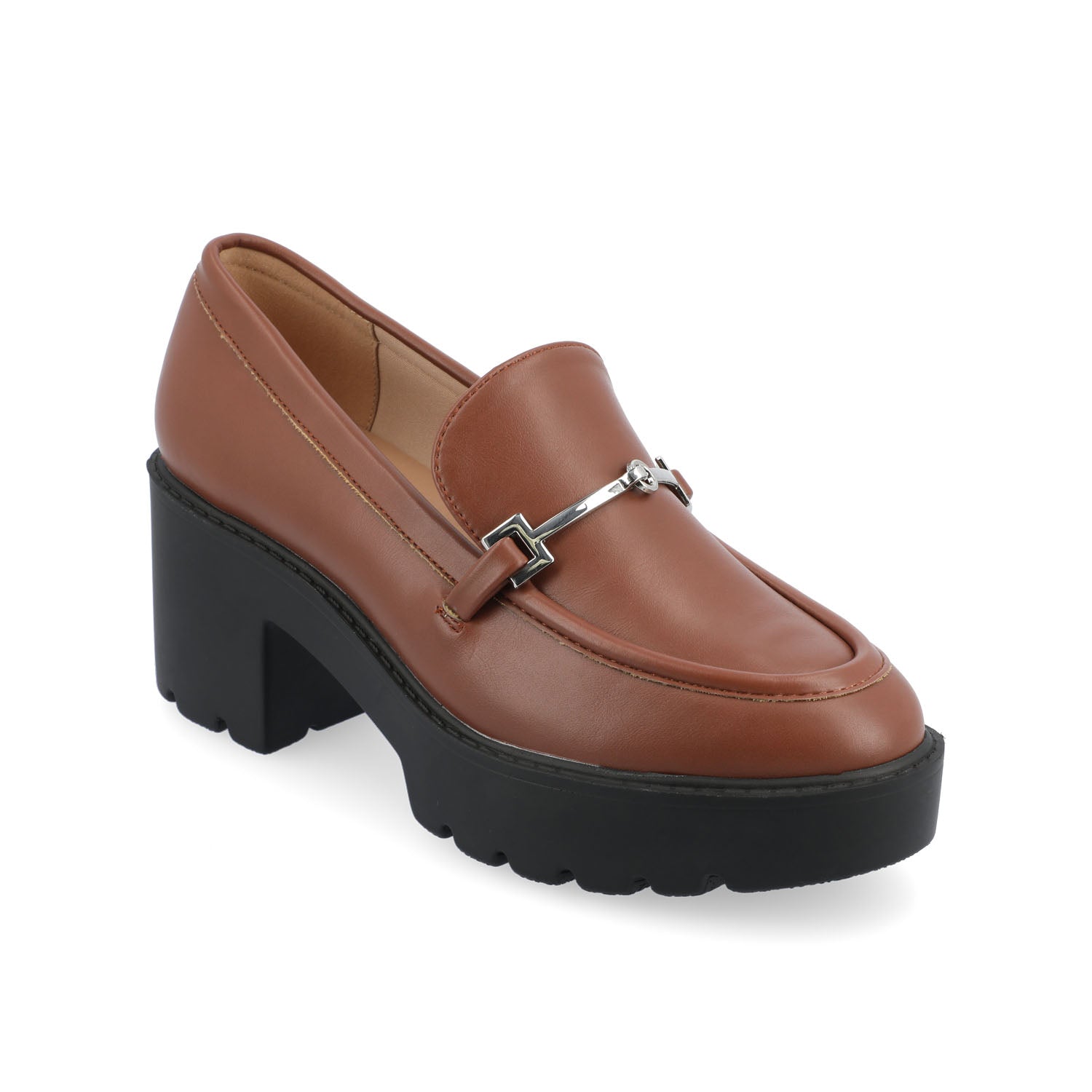 KEZZIAH LOAFER BLOCK HEELS IN VEGAN LEATHER - Brown
