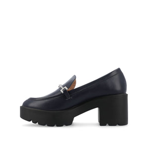 KEZZIAH LOAFER BLOCK HEELS IN VEGAN LEATHER - Navy Nubuck
