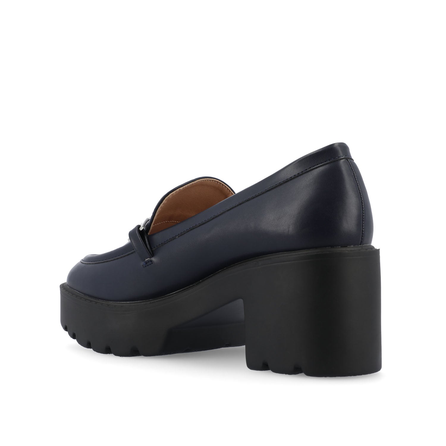 KEZZIAH LOAFER BLOCK HEELS IN VEGAN LEATHER - Navy Nubuck