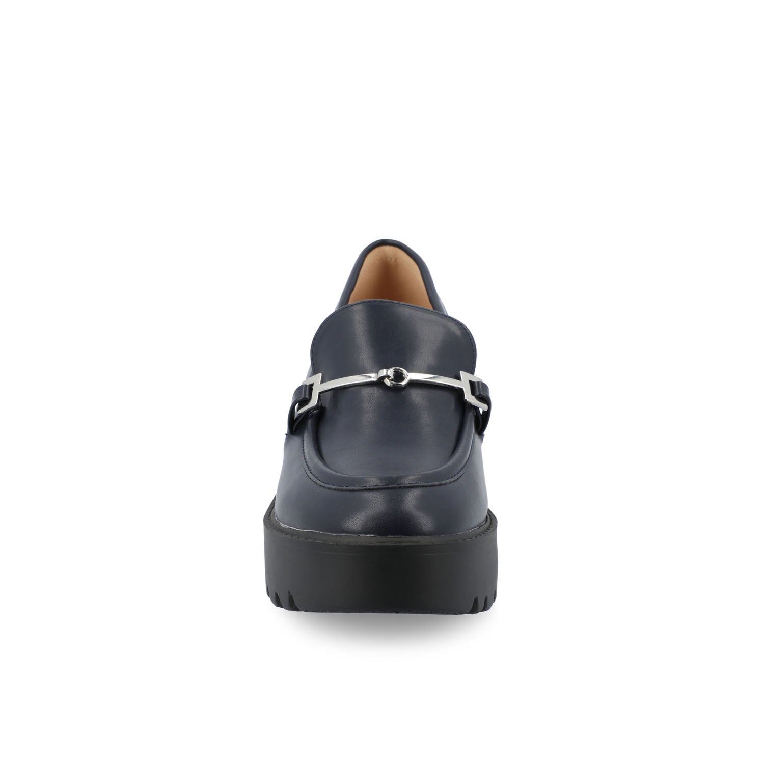 KEZZIAH LOAFER BLOCK HEELS IN VEGAN LEATHER - Navy Nubuck