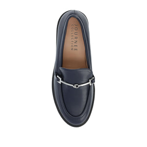 KEZZIAH LOAFER BLOCK HEELS IN VEGAN LEATHER - Navy Nubuck