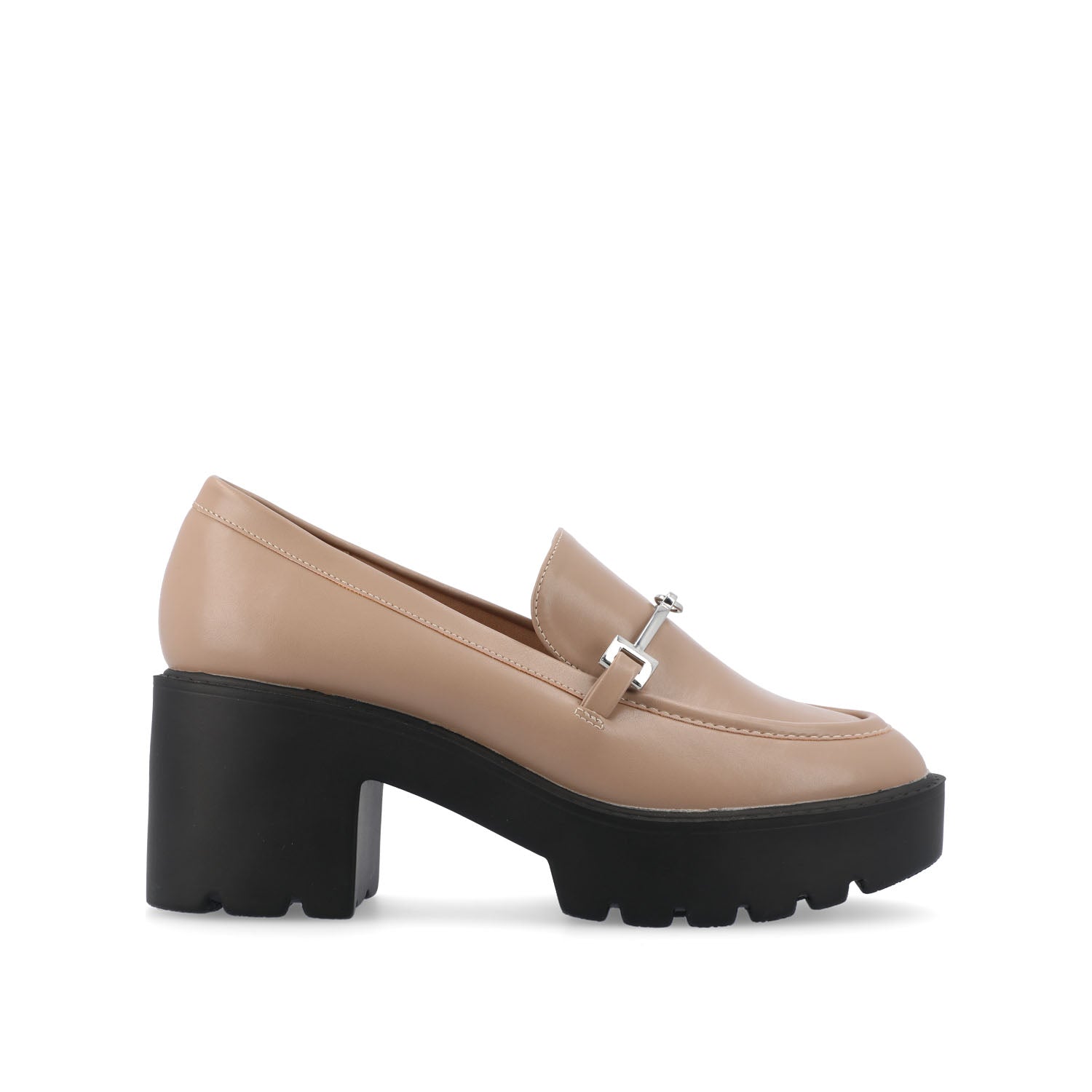 KEZZIAH LOAFER BLOCK HEELS IN VEGAN LEATHER - Taupe