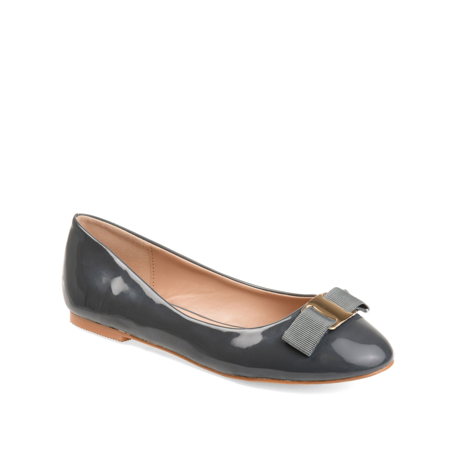 KIM ROUND TOE BALLET FLATS IN PATENT - Grey