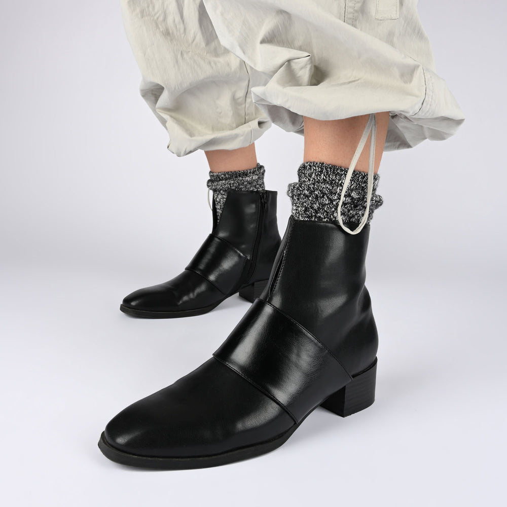 KYLER BLOCK HEELED BOOTIES IN FAUX LEATHER