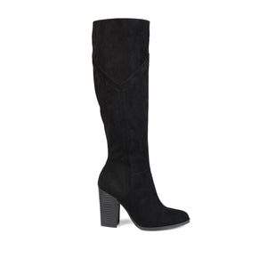 KYLLIE KNEE-HIGH BOOTS IN WIDE CALF - Black Faux Suede