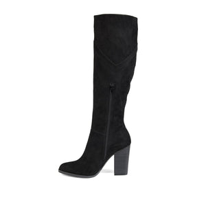 KYLLIE KNEE-HIGH BOOTS IN WIDE CALF - Black Faux Suede