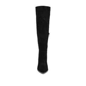 KYLLIE KNEE HIGH BOOTS IN FAUX SUEDE - Black Faux Suede