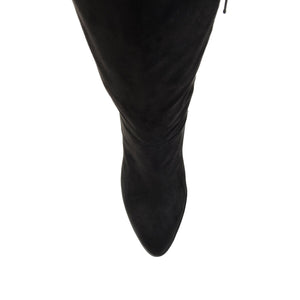 KYLLIE KNEE HIGH BOOTS IN FAUX SUEDE - Black Faux Suede
