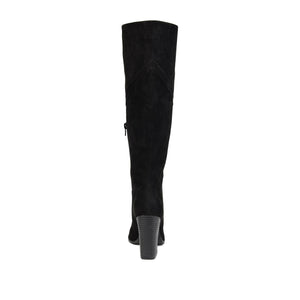 KYLLIE KNEE HIGH BOOTS IN FAUX SUEDE - Black Faux Suede
