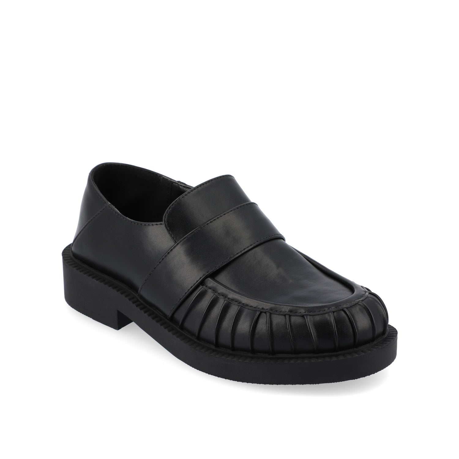 LAKENN RUCHED LOAFER FLAT IN VEGAN LEATHER - Black