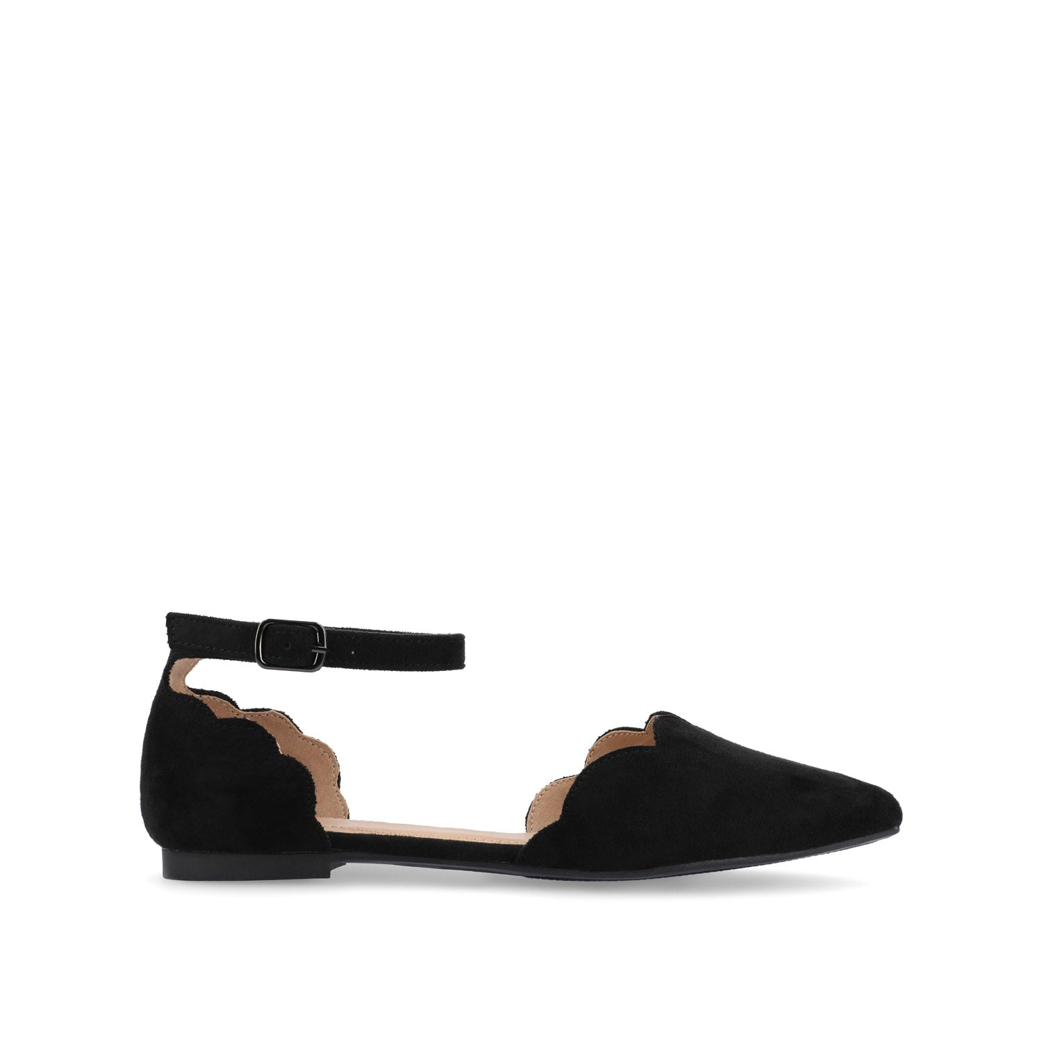 LANA SCALLOPED D'ORSAY FLAT IN FAUX SUEDE - Black