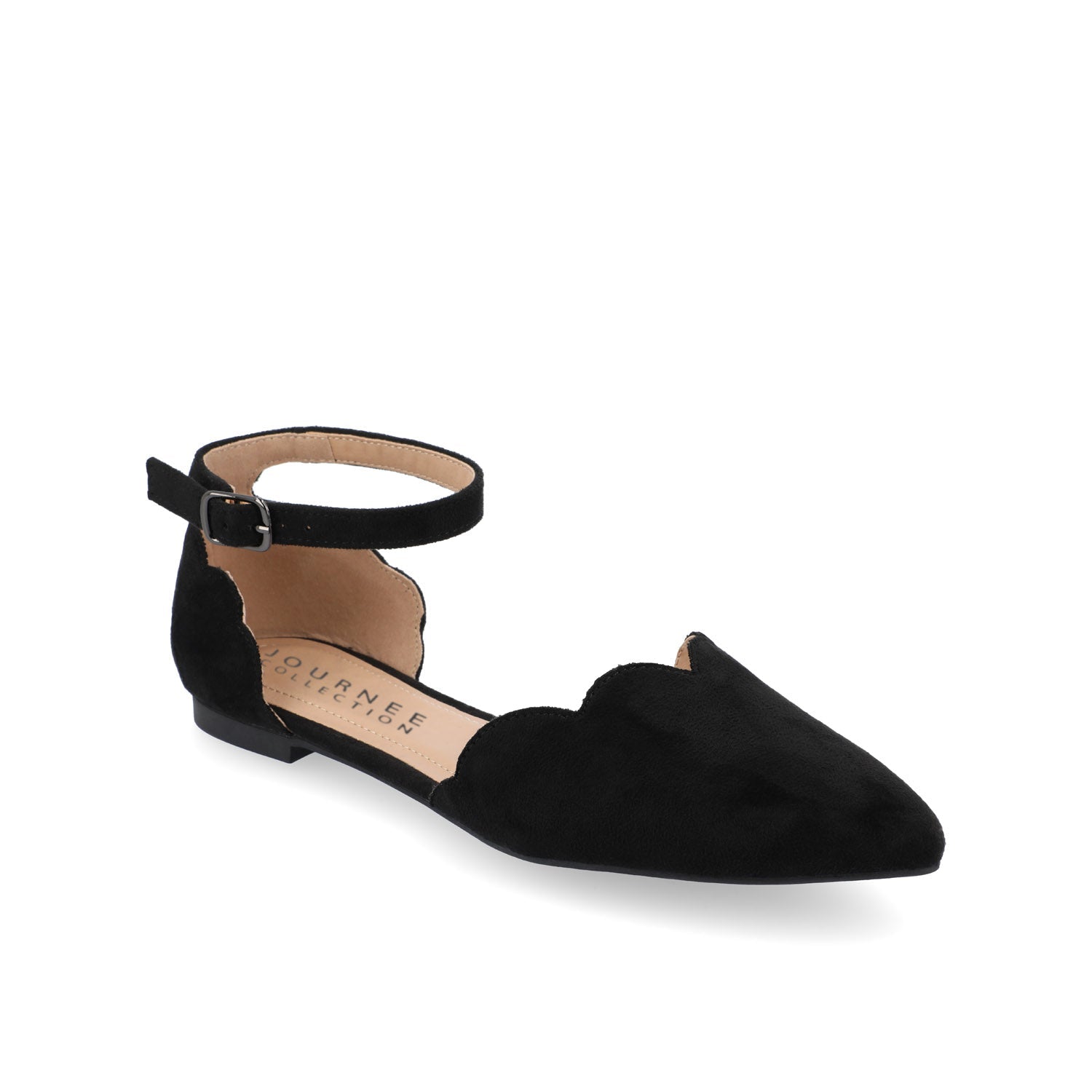 LANA SCALLOPED D'ORSAY FLAT IN FAUX SUEDE - Black