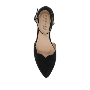 LANA SCALLOPED D'ORSAY FLAT IN FAUX SUEDE - Black