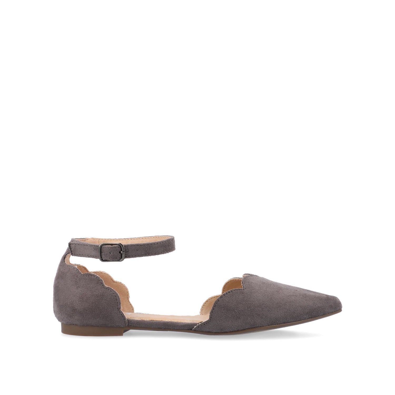 LANA SCALLOPED D'ORSAY FLAT IN FAUX SUEDE - Grey