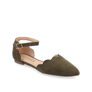 LANA SCALLOPED D'ORSAY FLAT IN FAUX SUEDE - Olive