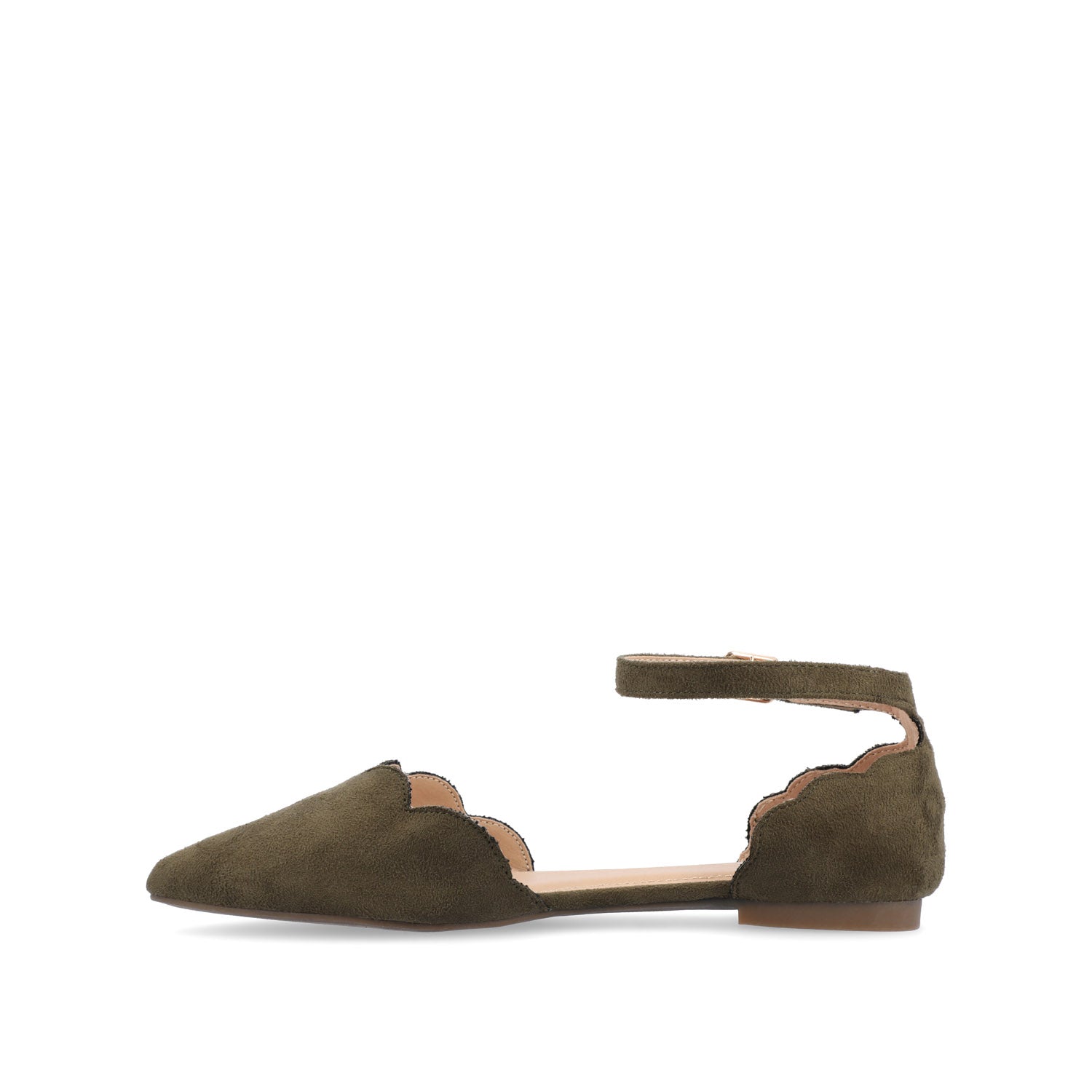 LANA SCALLOPED D'ORSAY FLAT IN FAUX SUEDE - Olive