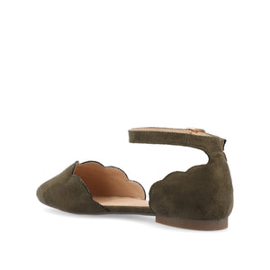 LANA SCALLOPED D'ORSAY FLAT IN FAUX SUEDE - Olive