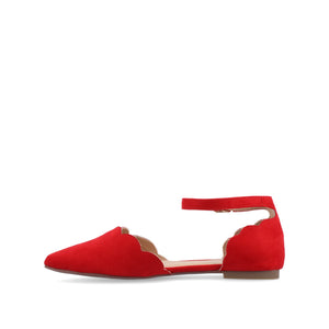 LANA SCALLOPED D'ORSAY FLAT IN FAUX SUEDE - Red