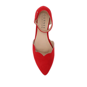 LANA SCALLOPED D'ORSAY FLAT IN FAUX SUEDE - Red