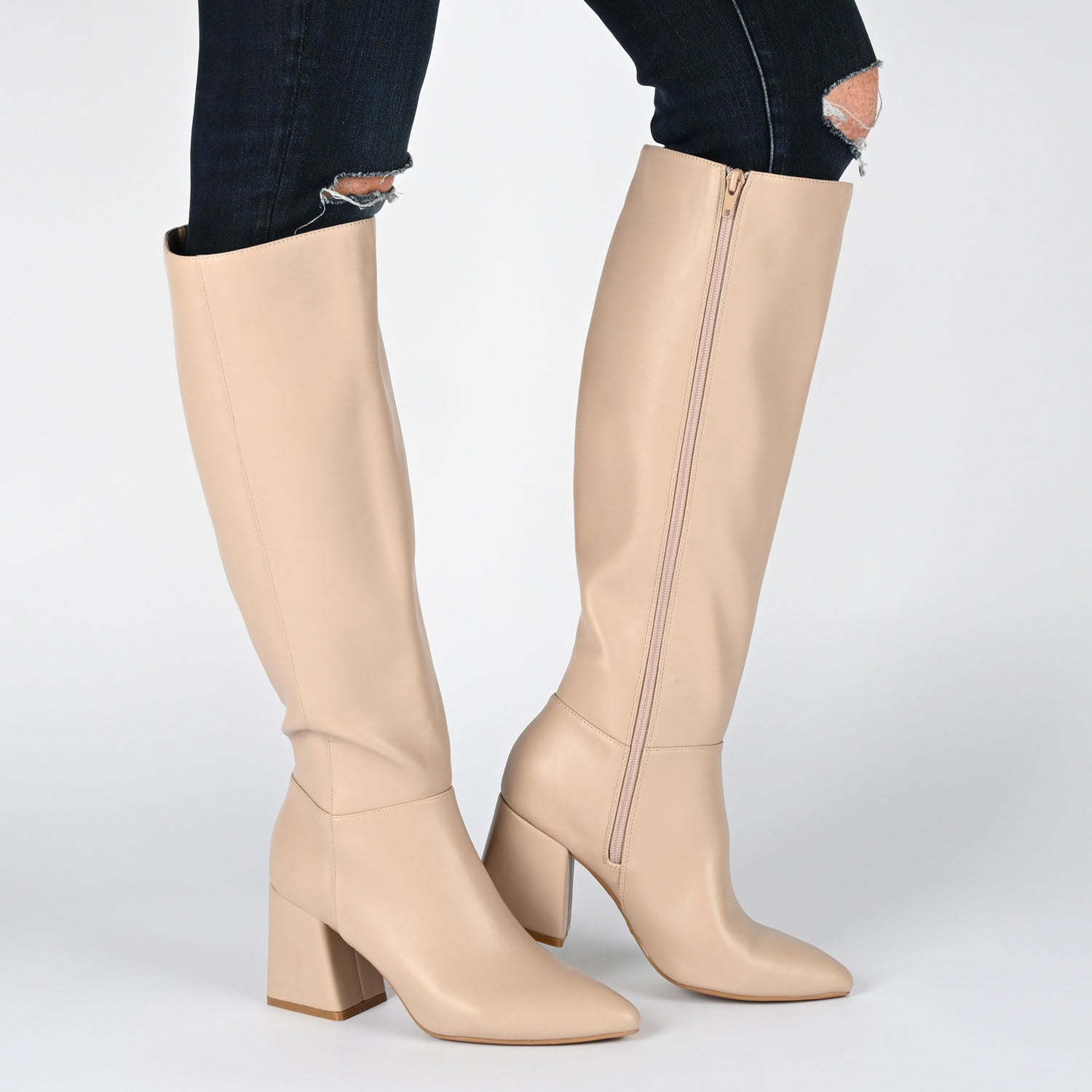 LANDREE KNEE-HIGH BOOTS IN FAUX LEATHER