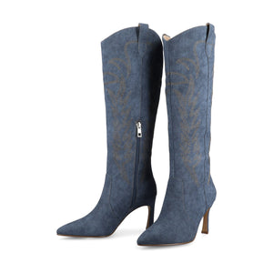 LARAMIE KNEE HIGH WESTERN BOOTS - Denim