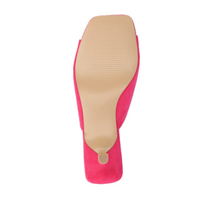 LARNA FAUX SUEDE PEEP TOE KITTEN HEELS IN WIDE - Fuchsia