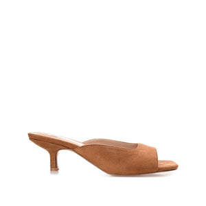 LARNA FAUX SUEDE PEEP TOE KITTEN HEELS IN WIDE - Tan