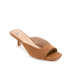 LARNA FAUX SUEDE PEEP TOE KITTEN HEELS - Tan