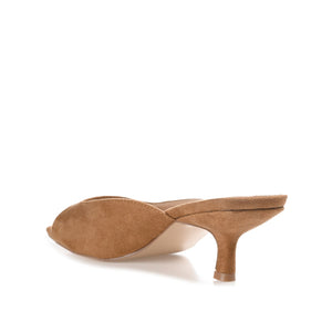 LARNA FAUX SUEDE PEEP TOE KITTEN HEELS IN WIDE - Tan