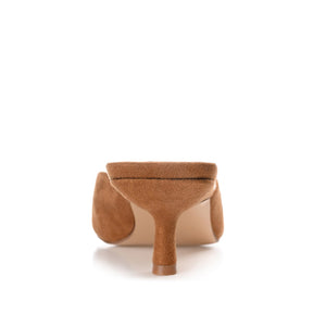 LARNA FAUX SUEDE PEEP TOE KITTEN HEELS IN WIDE - Tan