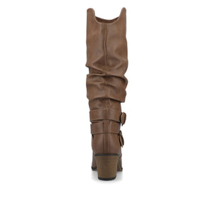 Journee Collection Women's Knee-High Boot - Faux Leather, Stacked Heel, Wide Calf Option