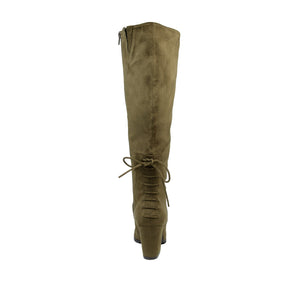 LEEDA KNEE-HIGH BOOTS IN FAUX SUEDE - Olive