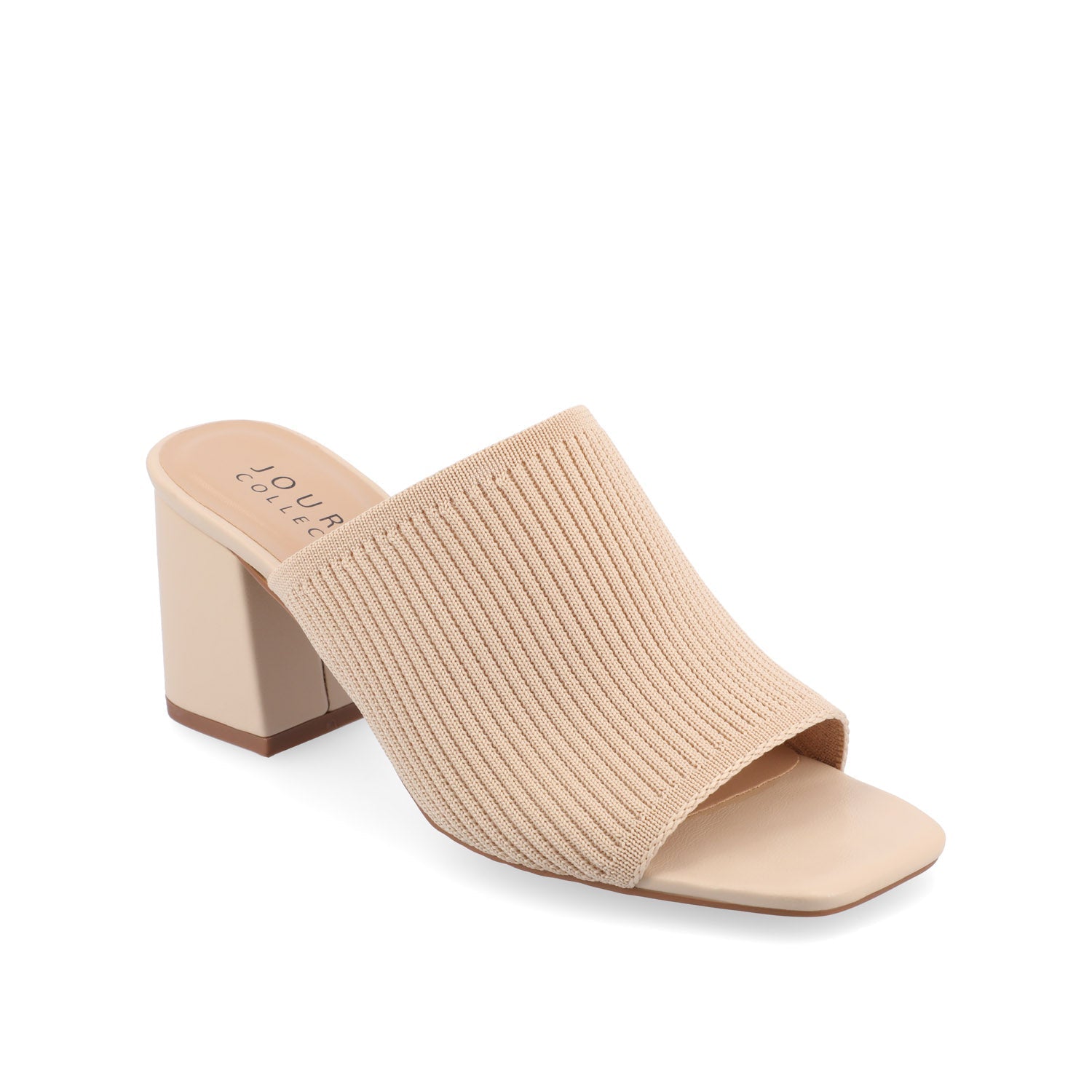 LORENNA MULE BLOCK HEELS IN KNIT FABRIC - Beige