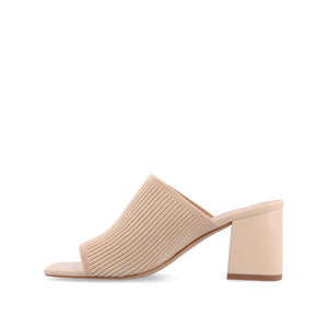 LORENNA MULE BLOCK HEELS IN KNIT FABRIC - Beige