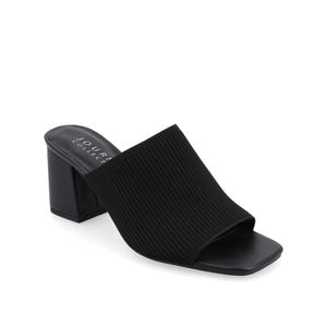 LORENNA MULE BLOCK HEELS IN KNIT FABRIC - Black