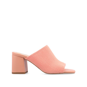 LORENNA MULE BLOCK HEELS IN KNIT FABRIC - Coral